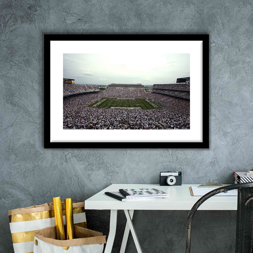Beaver Stadium, Stadium Canvas, Sport Art, Gift for him, White Border Framed Art Print Wall Decor