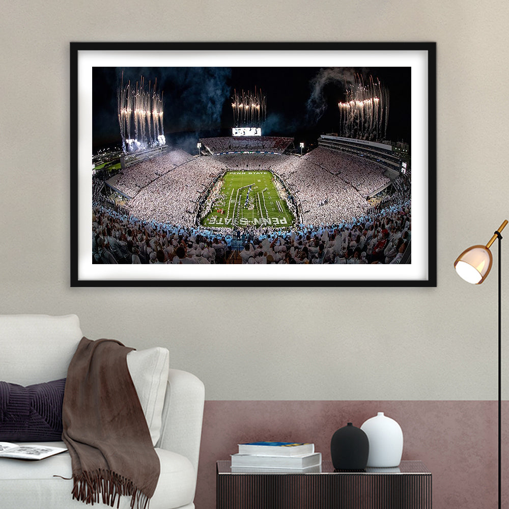 Beaver Stadium in Pa, Stadium Canvas, Sport Art, Gift for him, White Border Framed Art Print Wall Decor