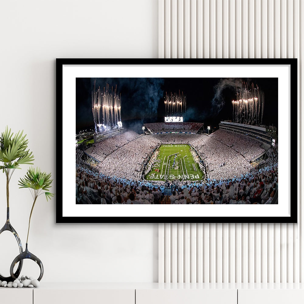 Beaver Stadium in Pa, Stadium Canvas, Sport Art, Gift for him, White Border Framed Art Print Wall Decor