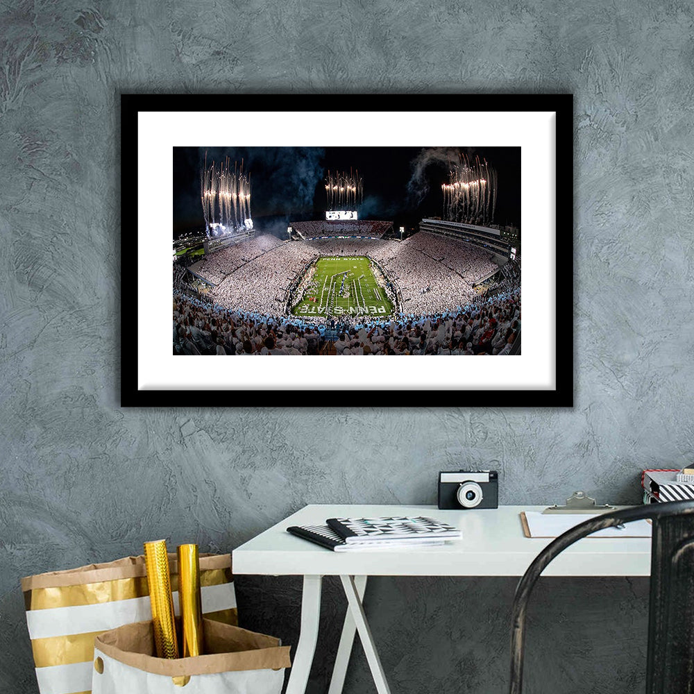 Beaver Stadium in Pa, Stadium Canvas, Sport Art, Gift for him, White Border Framed Art Print Wall Decor