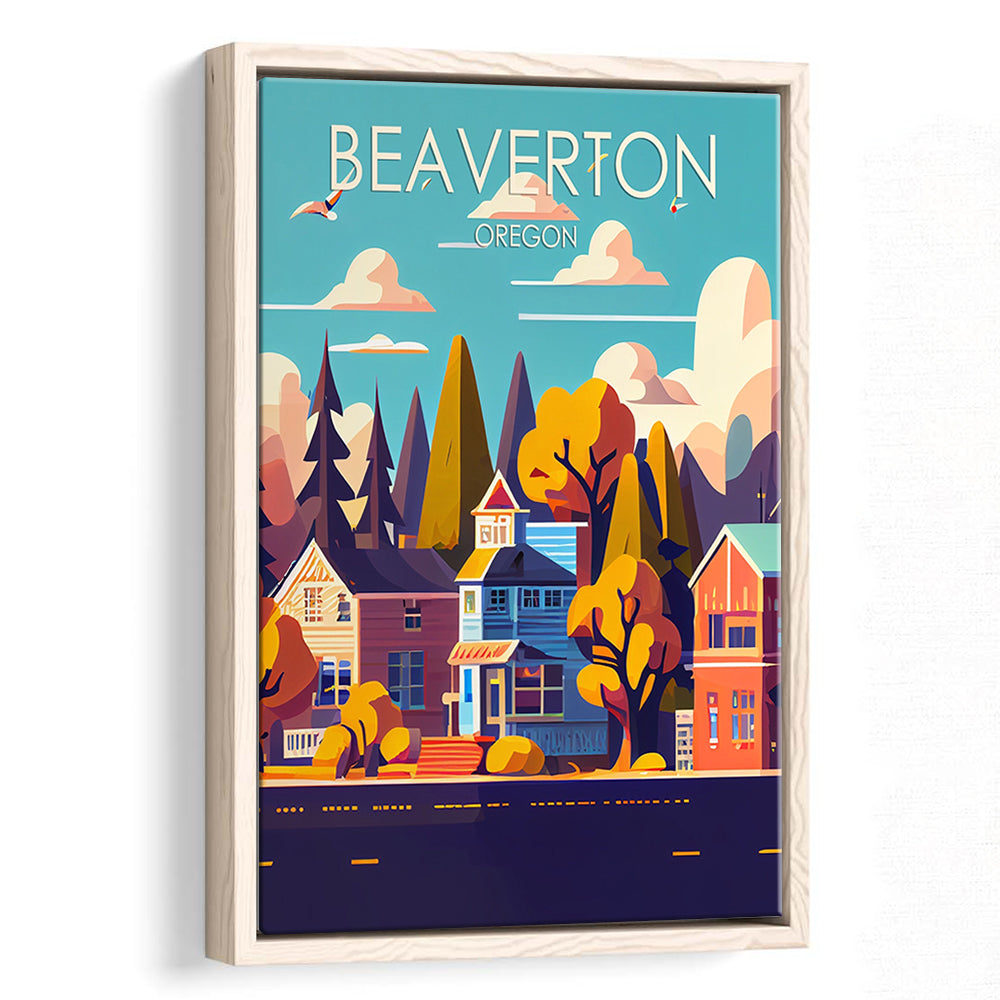 Beaverton Oregon Retro Art Print, Beaverton City Wall Art, Floating Framed Canvas Print, Framed Picture, Painting Canvas