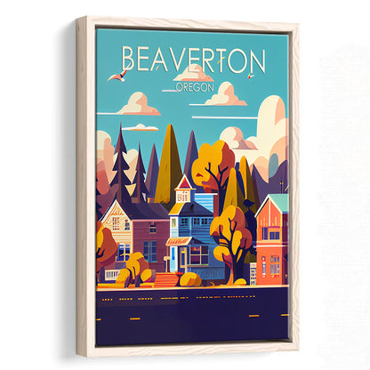 Beaverton Oregon Retro Art Print, Beaverton City Wall Art, Floating Framed Canvas Print, Framed Picture, Painting Canvas