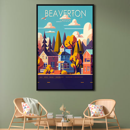 Beaverton Oregon Retro Art Print, Beaverton City Wall Art, Floating Framed Canvas Print, Framed Picture, Painting Canvas
