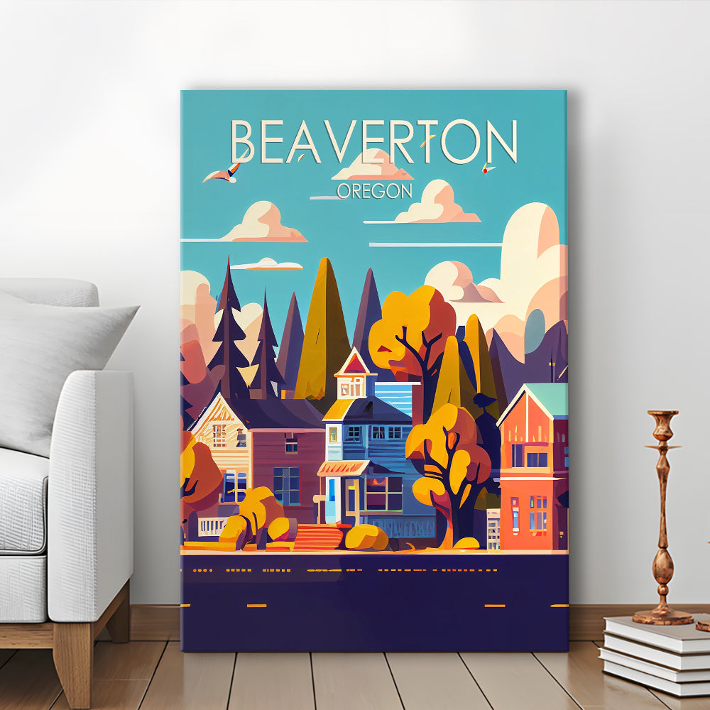 Beaverton Oregon Retro Art Print, Beaverton City Wall Art, Canvas Print, Painting Canvas, Living Room Decor
