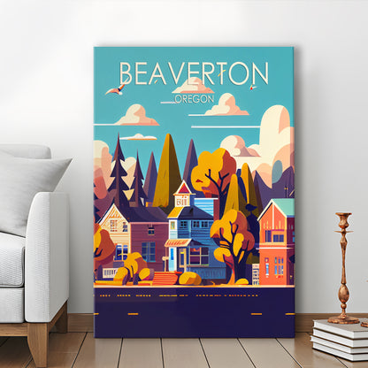 Beaverton Oregon Retro Art Print, Beaverton City Wall Art, Canvas Print, Painting Canvas, Living Room Decor
