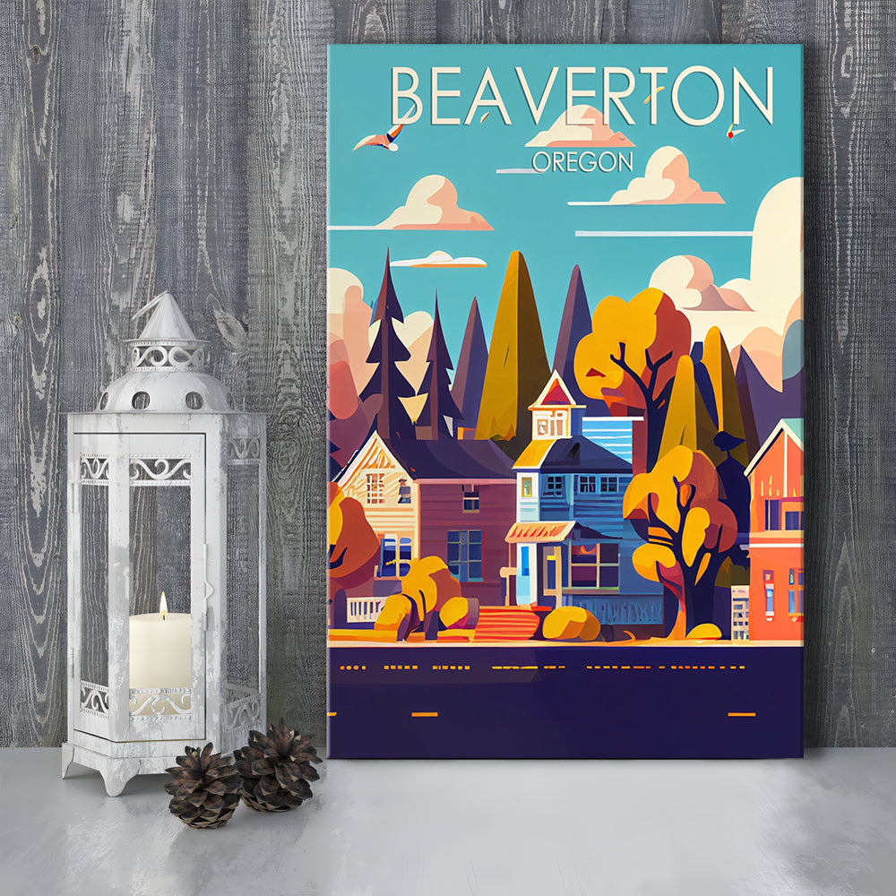 Beaverton Oregon Retro Art Print, Beaverton City Wall Art, Canvas Print, Painting Canvas, Living Room Decor