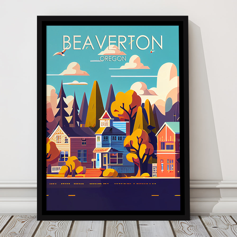 Beaverton Oregon Retro Art Print, Beaverton City Wall Art, Floating Framed Canvas Print, Framed Picture, Painting Canvas