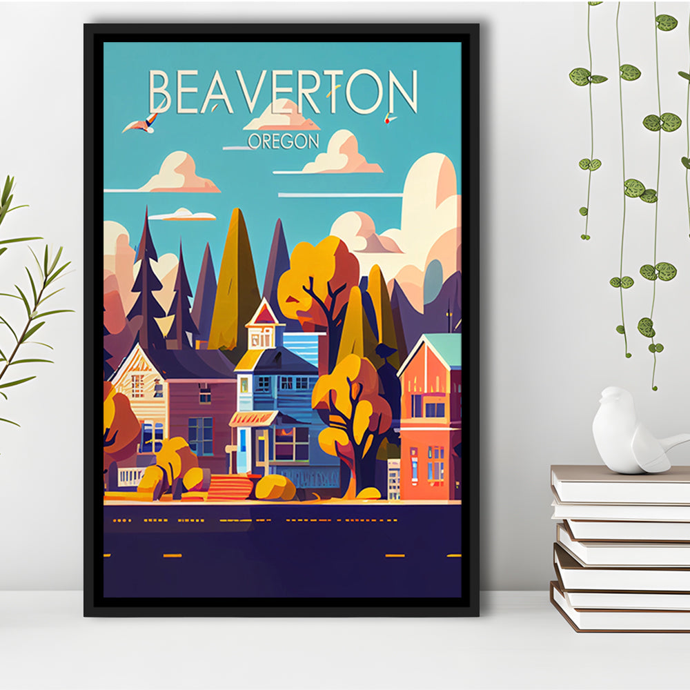 Beaverton Oregon Retro Art Print, Beaverton City Wall Art, Floating Framed Canvas Print, Framed Picture, Painting Canvas