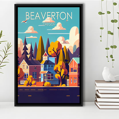 Beaverton Oregon Retro Art Print, Beaverton City Wall Art, Floating Framed Canvas Print, Framed Picture, Painting Canvas