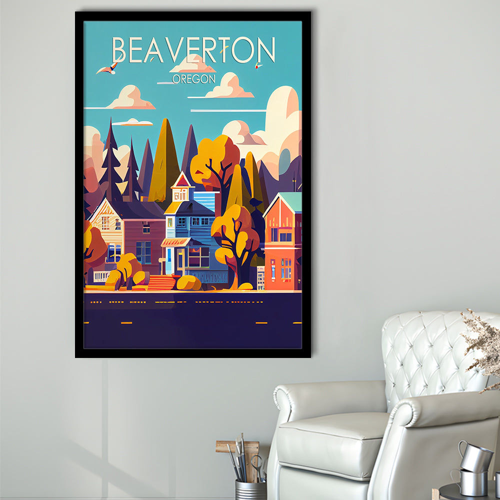 Beaverton Oregon Retro Art Print, Beaverton City Wall Art, Framed Art Print, Picture Framed, Painting Art