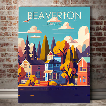 Beaverton Oregon Retro Art Print, Beaverton City Wall Art, Canvas Print, Painting Canvas, Living Room Decor