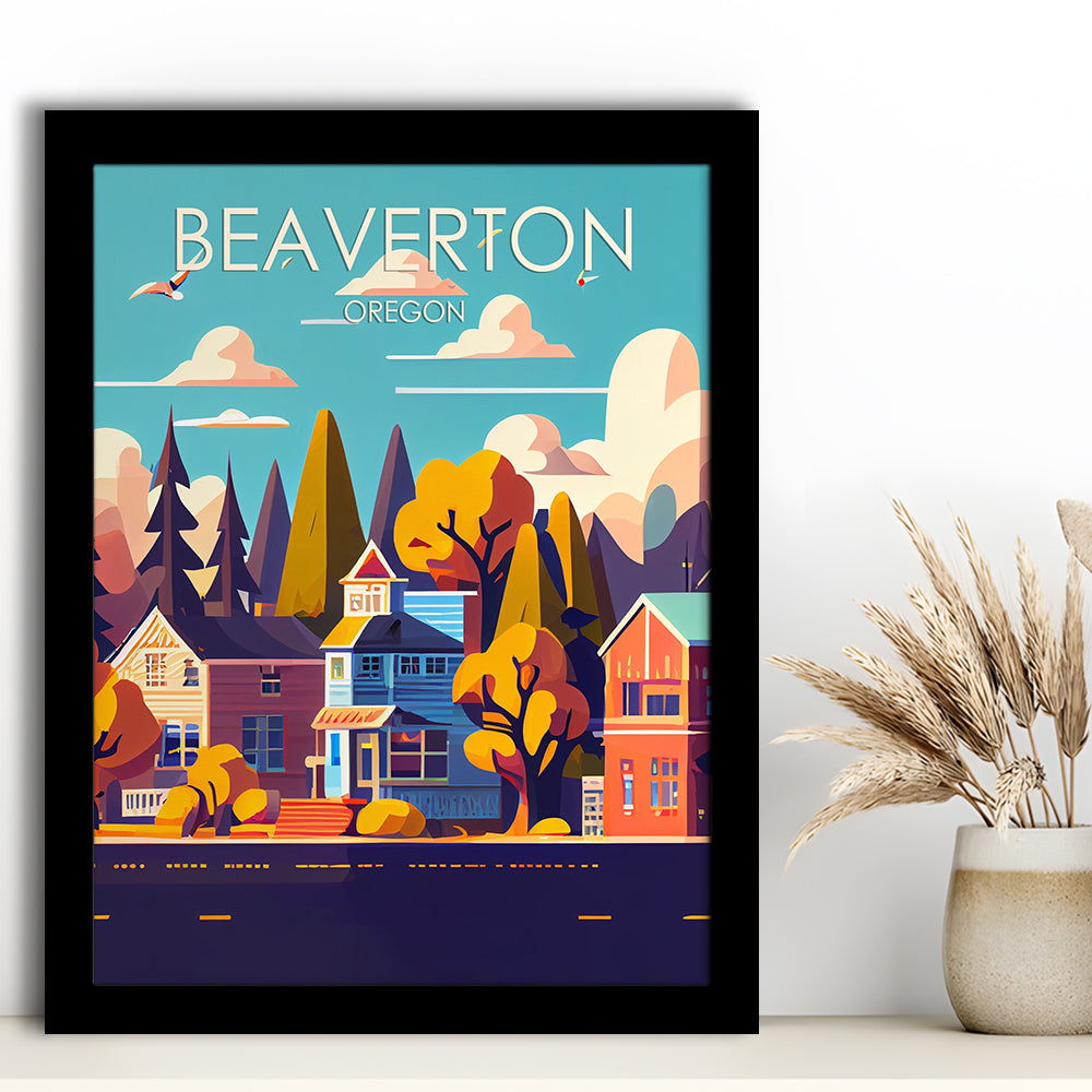 Beaverton Oregon Retro Art Print, Beaverton City Wall Art, Framed Art Print, Picture Framed, Painting Art