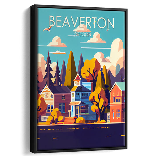 Beaverton Oregon Retro Art Print, Beaverton City Wall Art, Floating Framed Canvas Print, Framed Picture, Painting Canvas