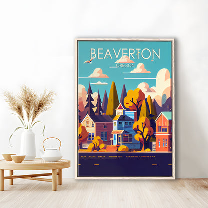Beaverton Oregon Retro Art Print, Beaverton City Wall Art, Floating Framed Canvas Print, Framed Picture, Painting Canvas