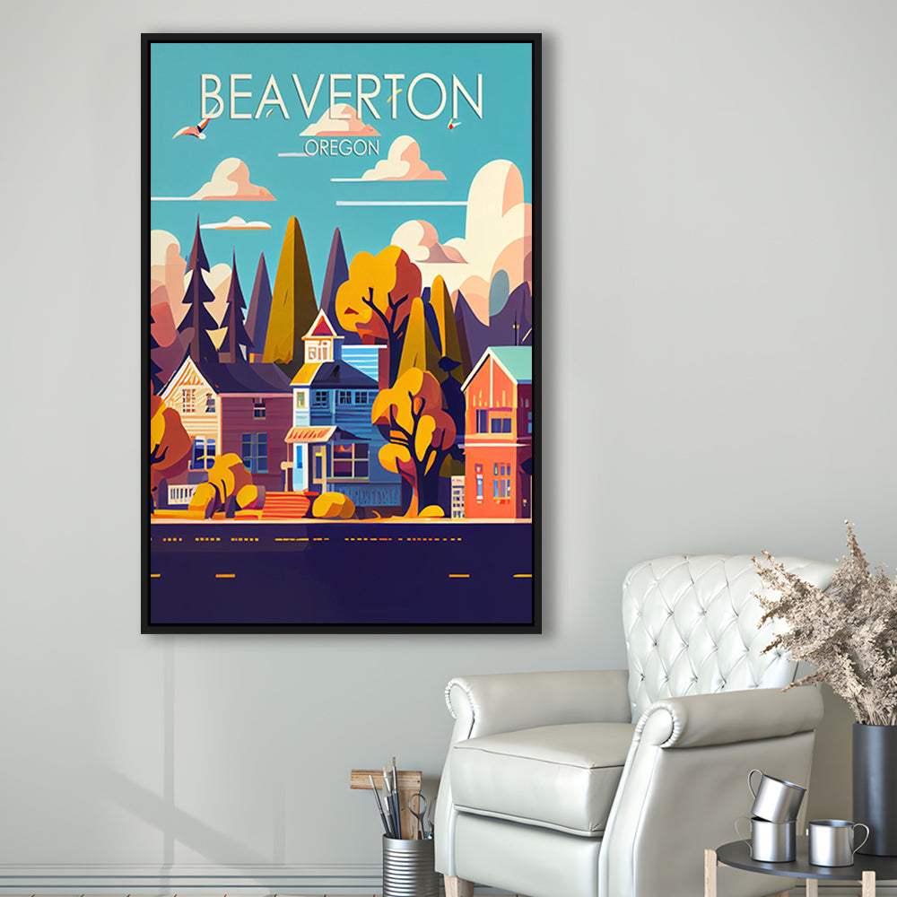 Beaverton Oregon Retro Art Print, Beaverton City Wall Art, Floating Framed Canvas Print, Framed Picture, Painting Canvas
