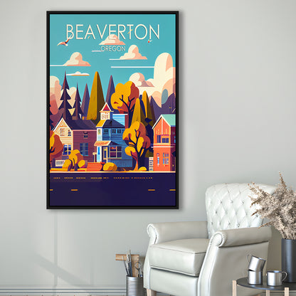 Beaverton Oregon Retro Art Print, Beaverton City Wall Art, Floating Framed Canvas Print, Framed Picture, Painting Canvas