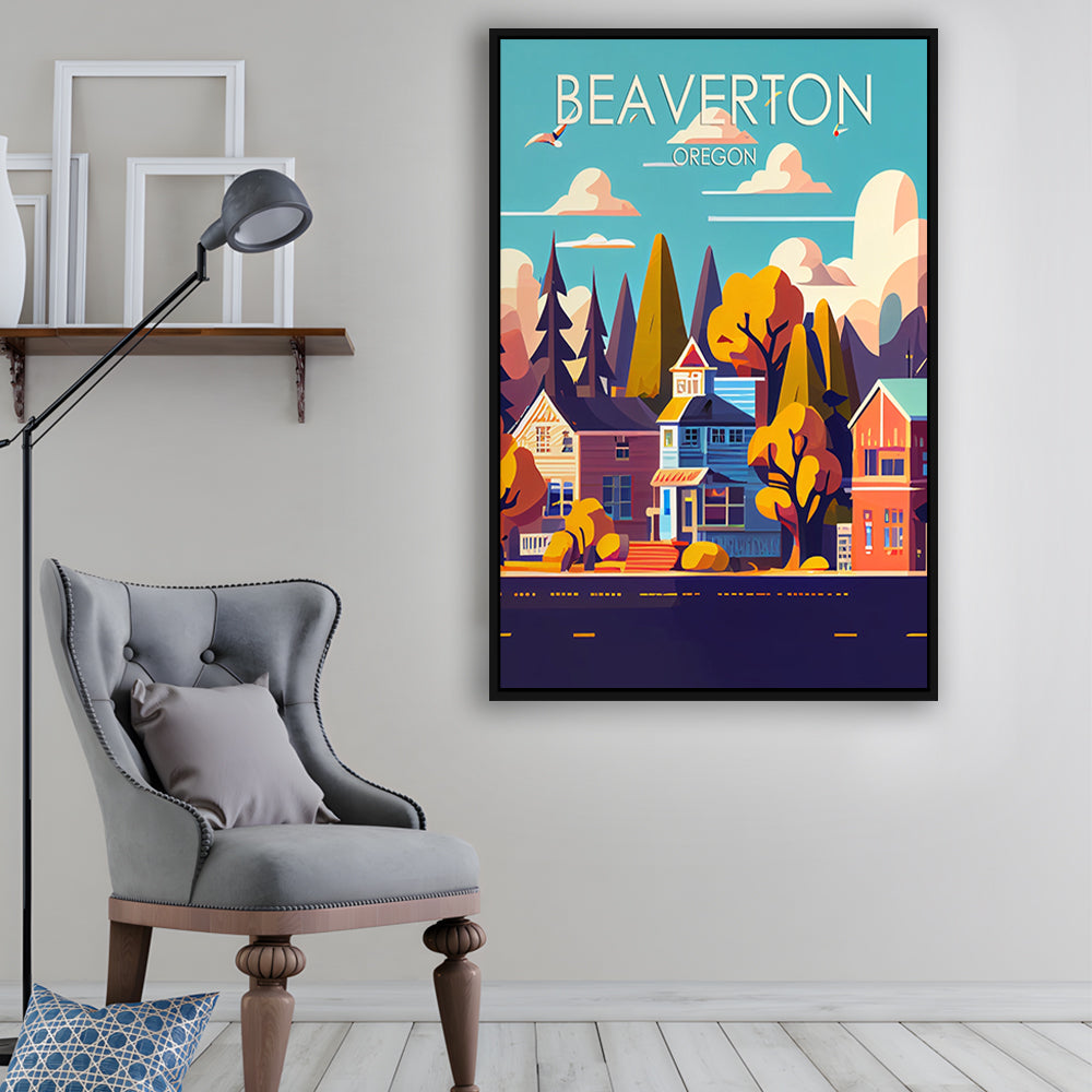 Beaverton Oregon Retro Art Print, Beaverton City Wall Art, Floating Framed Canvas Print, Framed Picture, Painting Canvas