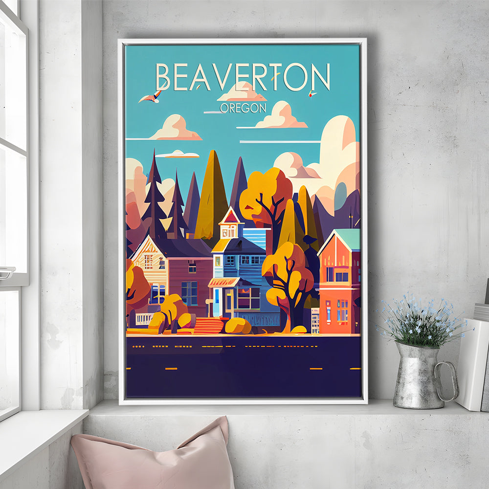 Beaverton Oregon Retro Art Print, Beaverton City Wall Art, Floating Framed Canvas Print, Framed Picture, Painting Canvas