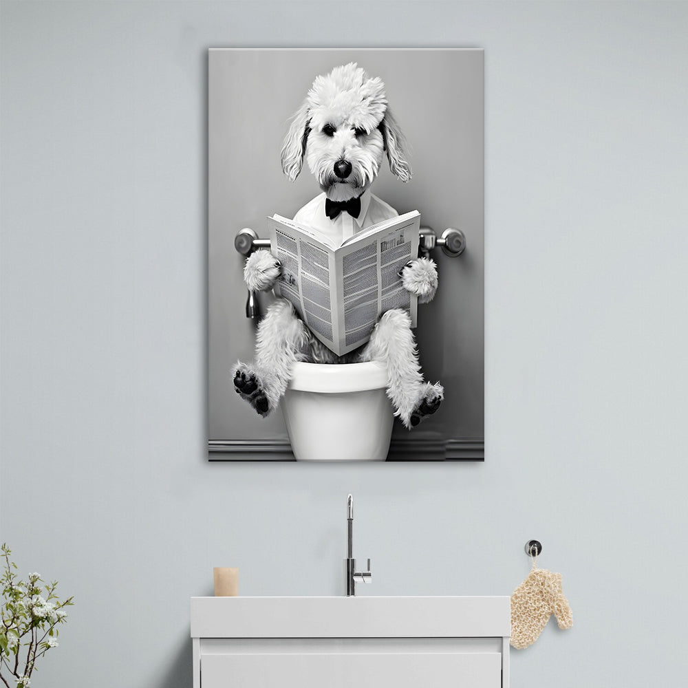 Bedlington Terrier Canvas Prints Wall Art, Funny Bathroom Decor, Animal in toilet