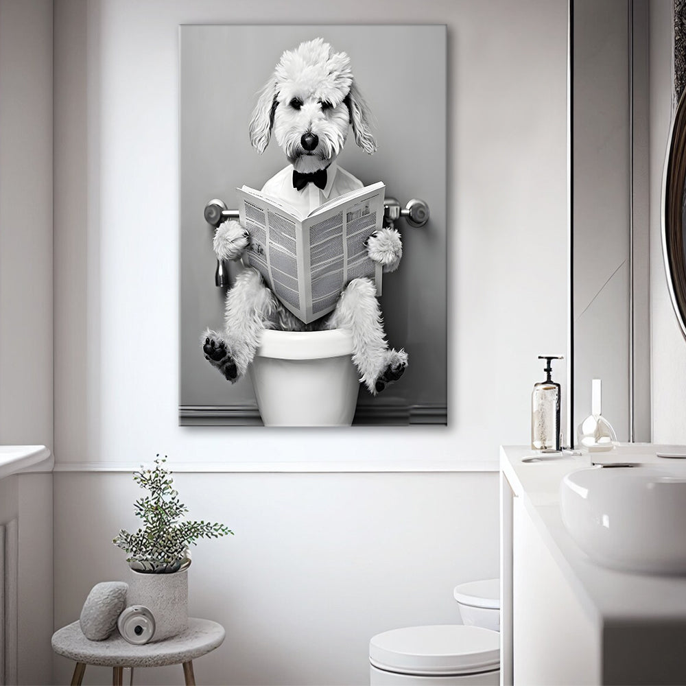 Bedlington Terrier Canvas Prints Wall Art, Funny Bathroom Decor, Animal in toilet