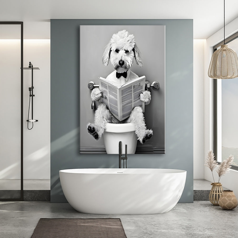 Bedlington Terrier Canvas Prints Wall Art, Funny Bathroom Decor, Animal in toilet