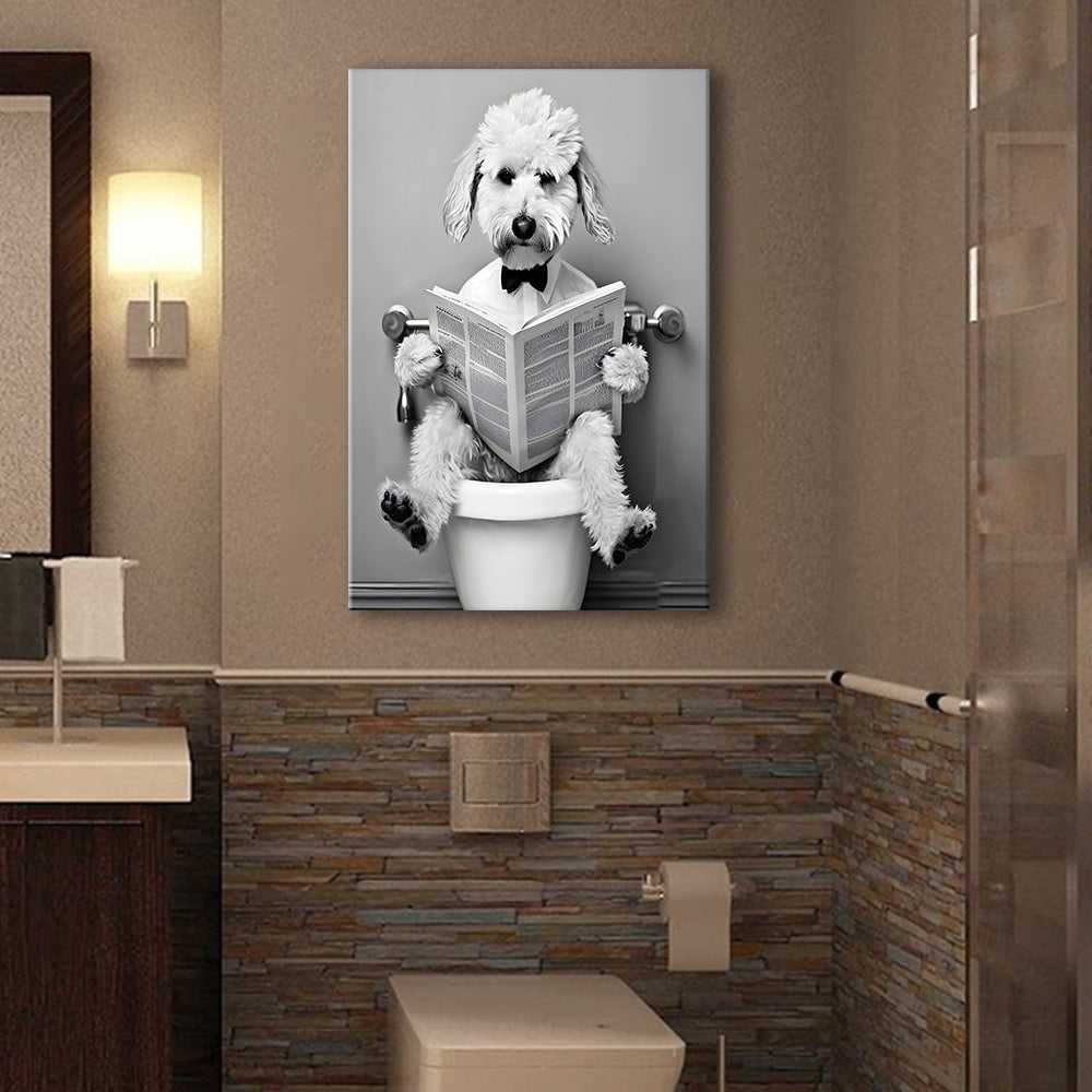 Bedlington Terrier Canvas Prints Wall Art, Funny Bathroom Decor, Animal in toilet