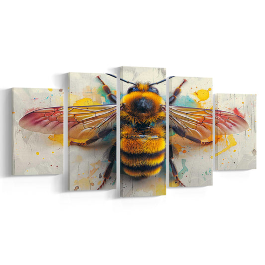 Bee Yourself Watercolor Style Canvas Print,A Charming Addition to Your Wall Decor, 5 Piece Large Cavas Print Wall Art