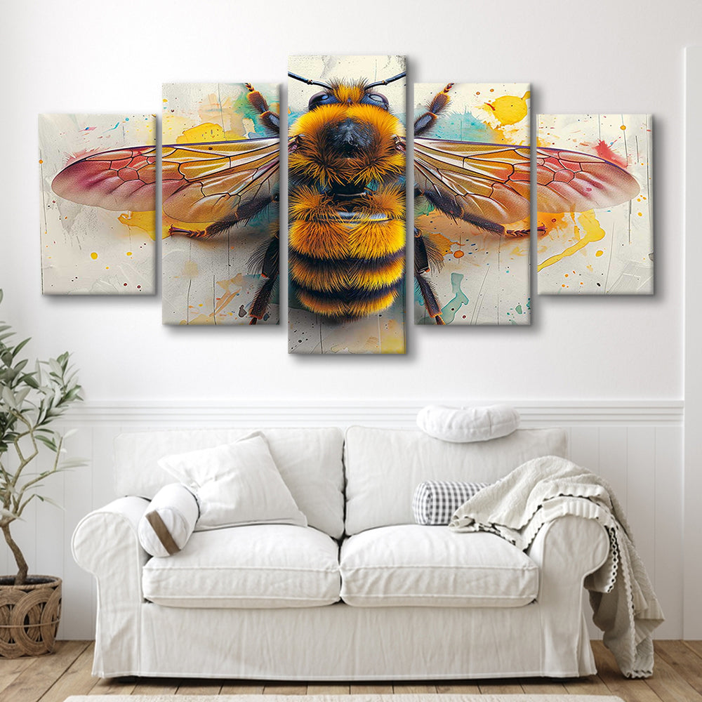 Bee Yourself Watercolor Style Canvas Print,A Charming Addition to Your Wall Decor, 5 Piece Large Cavas Print Wall Art
