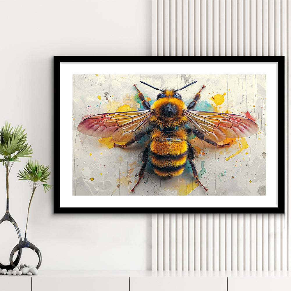 Bee Yourself Watercolor Style Art Print,A Charming Addition To Your Wall Decor, Framed Art Print White Border