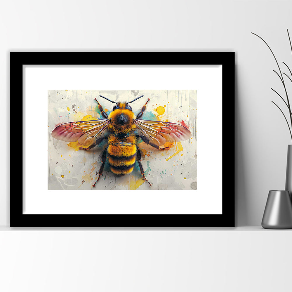 Bee Yourself Watercolor Style Art Print,A Charming Addition To Your Wall Decor, Framed Art Print White Border