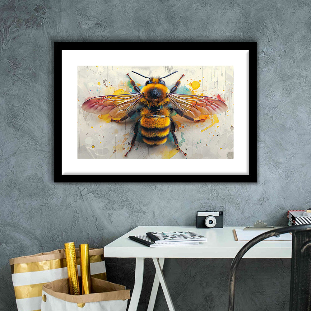 Bee Yourself Watercolor Style Art Print,A Charming Addition To Your Wall Decor, Framed Art Print White Border