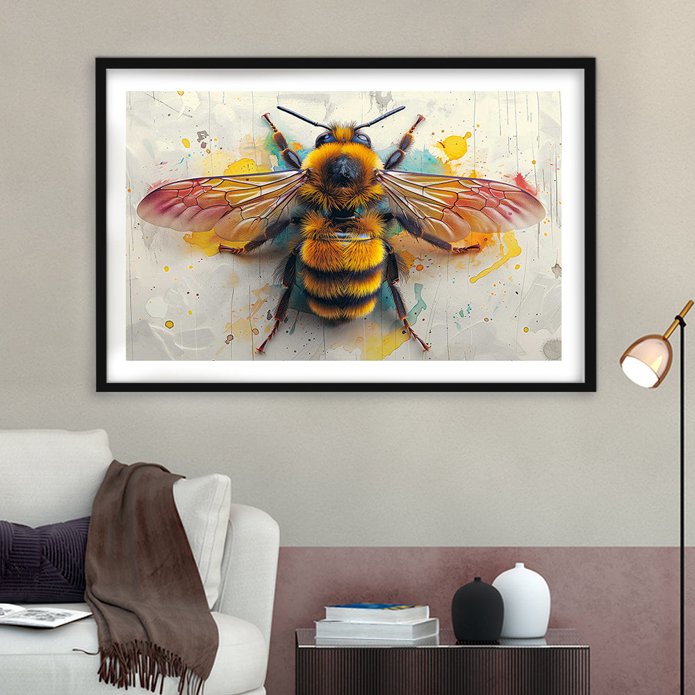 Bee Yourself Watercolor Style Art Print,A Charming Addition To Your Wall Decor, Framed Art Print White Border