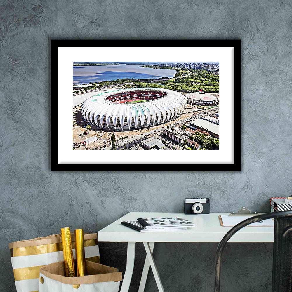 Beira Rio Stadium, Stadium Canvas, Sport Art, Fan Gifts, White Border Framed Art Print Wall Decor