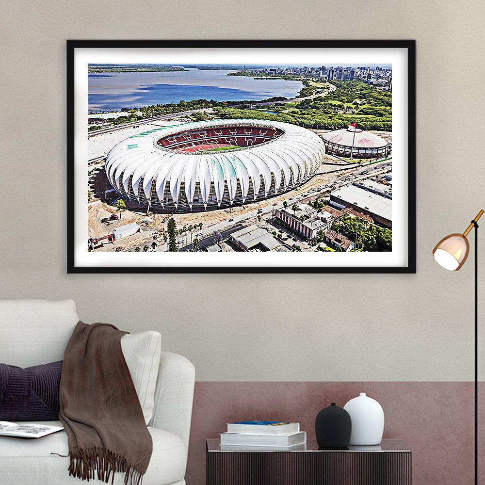 Beira Rio Stadium, Stadium Canvas, Sport Art, Fan Gifts, White Border Framed Art Print Wall Decor