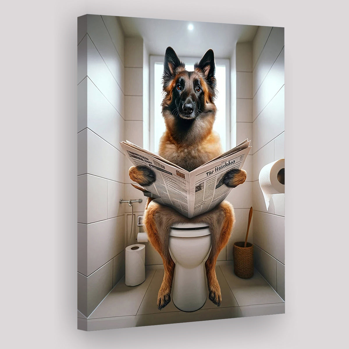 Belgian Malinois Canvas Prints Wall Art, Funny Bathroom Decor, Animal in toilet