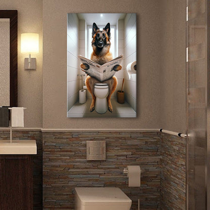 Belgian Malinois Canvas Prints Wall Art, Funny Bathroom Decor, Animal in toilet