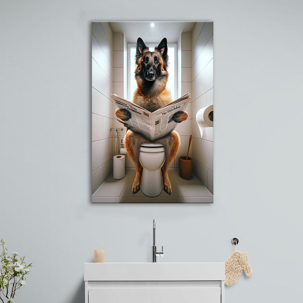 Belgian Malinois Canvas Prints Wall Art, Funny Bathroom Decor, Animal in toilet
