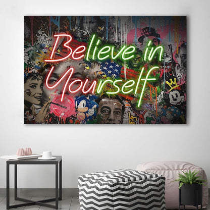 Believe In Yourself Art Print, Canvas Print Wall Art, Wall Decor, Neon Effect Art