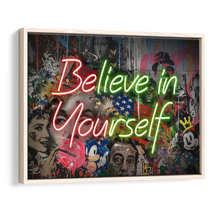 Believe In Yourself Art Print, Framed Canvas Print Wall Art Decor, Floating Frame, Neon Effect Art