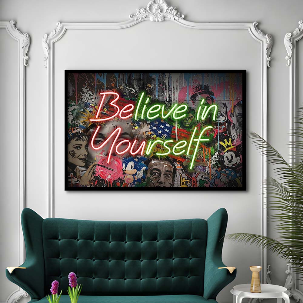 Believe In Yourself Art Print, Framed Art Print Wall Decor, Neon Art Print, Picture Framed