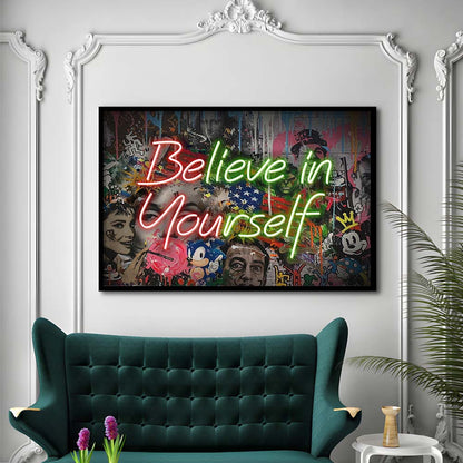 Believe In Yourself Art Print, Framed Art Print Wall Decor, Neon Art Print, Picture Framed
