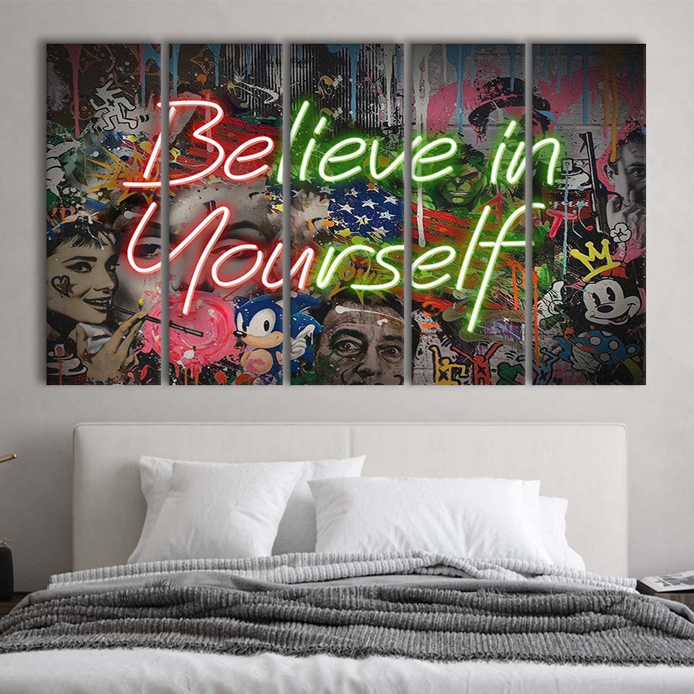 Believe In Yourself Art Print, Extra Large 5 Panels Multi Canvas Print Wall Art, Home Decor