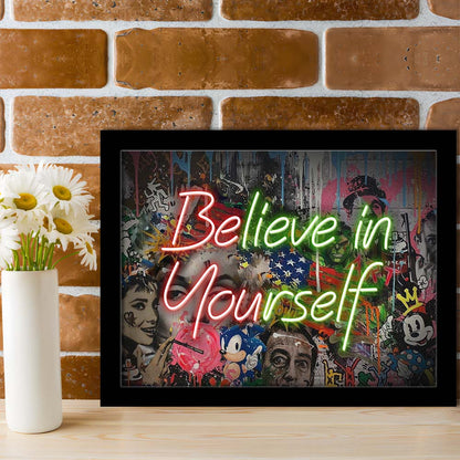 Believe In Yourself Art Print, Framed Art Print Wall Decor, Neon Art Print, Picture Framed