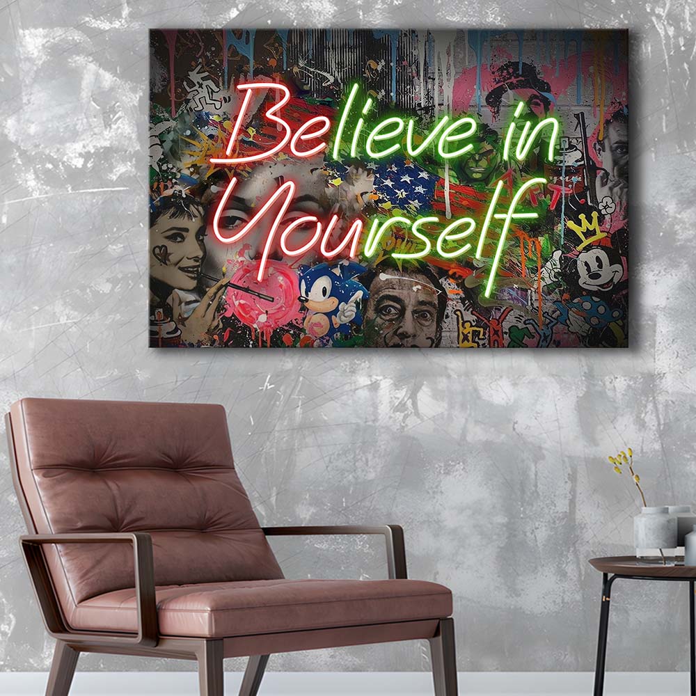 Believe In Yourself Art Print, Canvas Print Wall Art, Wall Decor, Neon Effect Art