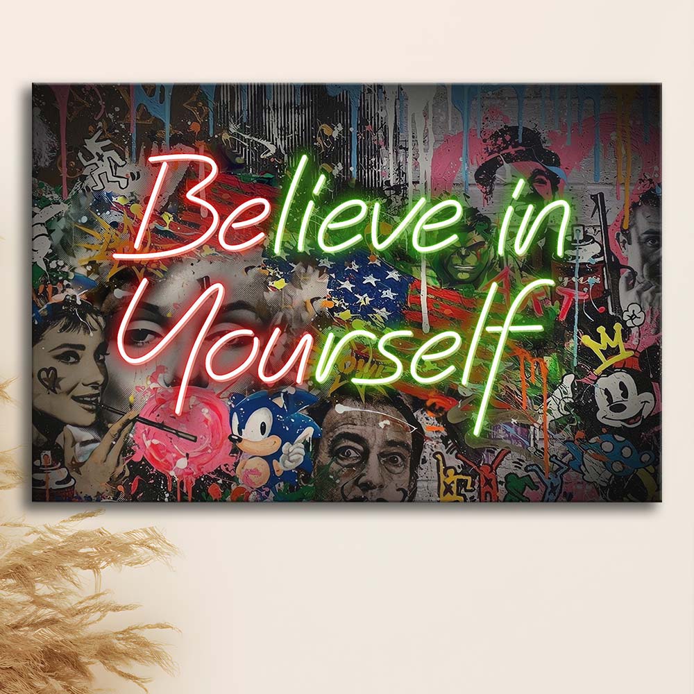 Believe In Yourself Art Print, Canvas Print Wall Art, Wall Decor, Neon Effect Art