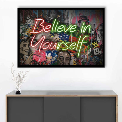 Believe In Yourself Art Print, Framed Art Print Wall Decor, Neon Art Print, Picture Framed