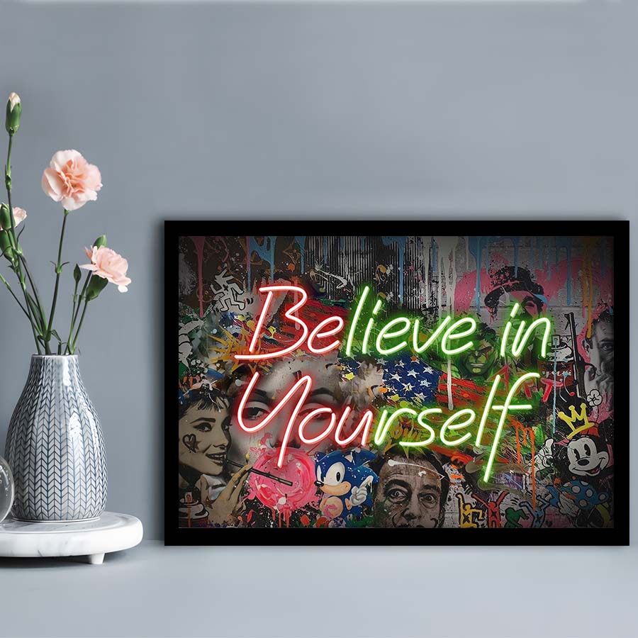 Believe In Yourself Art Print, Framed Art Print Wall Decor, Neon Art Print, Picture Framed