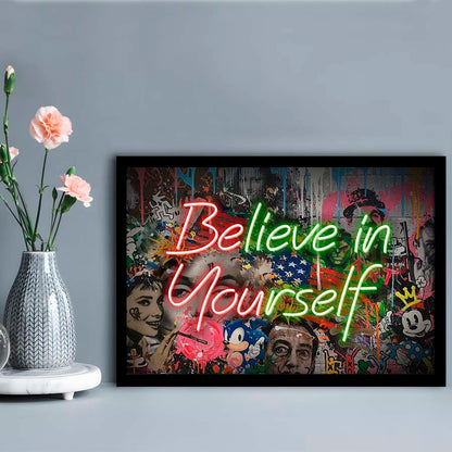 Believe In Yourself Art Print, Framed Art Print Wall Decor, Neon Art Print, Picture Framed