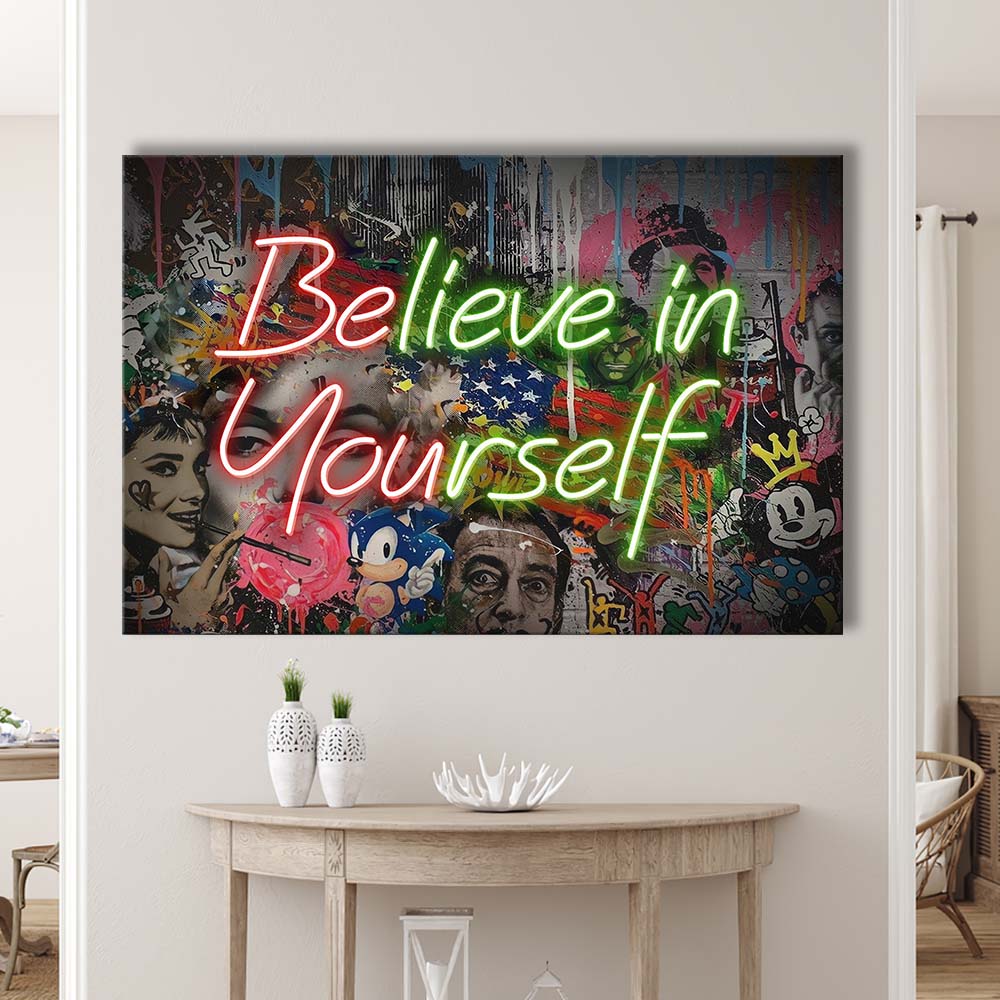 Believe In Yourself Art Print, Canvas Print Wall Art, Wall Decor, Neon Effect Art