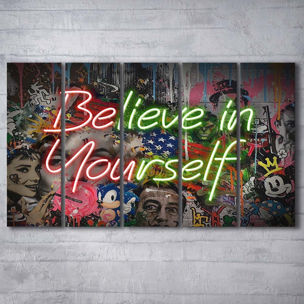 Believe In Yourself Art Print, Extra Large 5 Panels Multi Canvas Print Wall Art, Home Decor